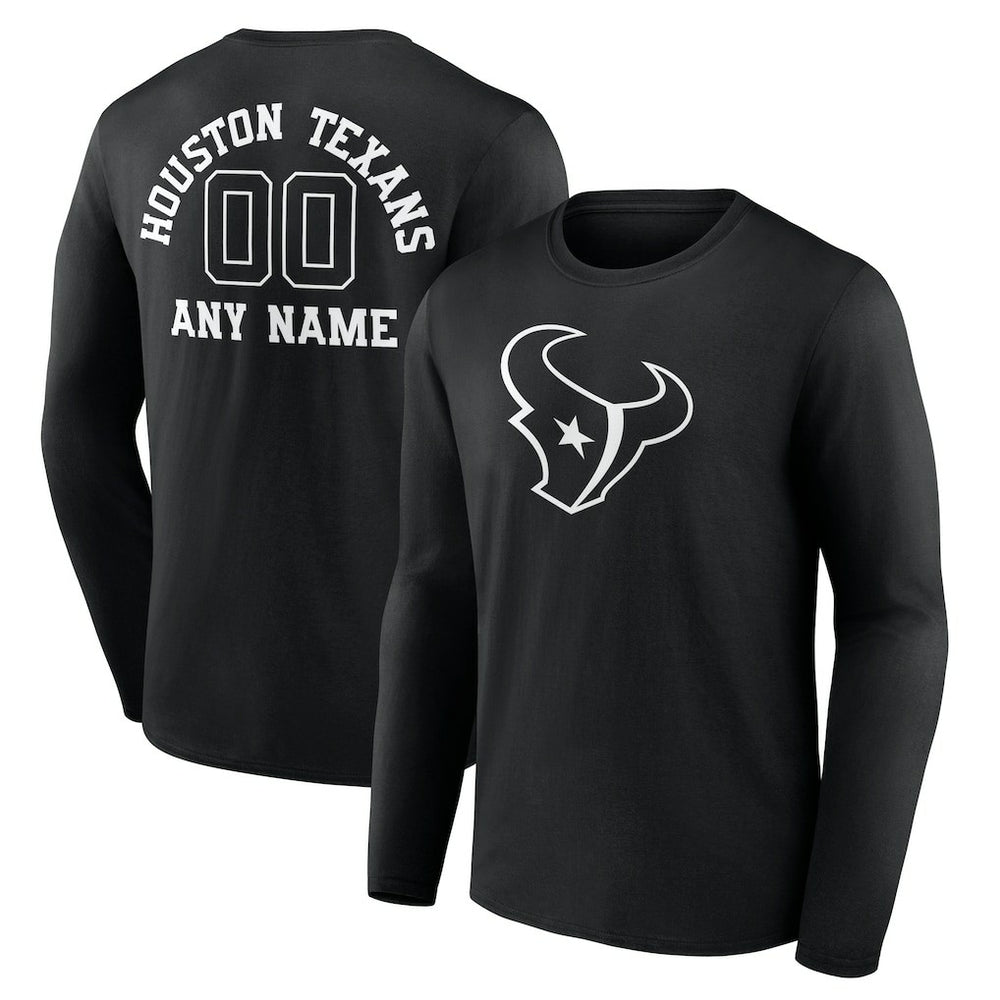 Houston Texans Personalized Name & Number Monochrome Long Sleeve T-Shirt | NFL US