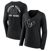 Houston Texans Women's Personalized Name & Number Monochrome Long Sleeve V-Neck T-Shirt | NFL On sale