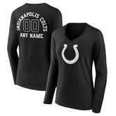 Indianapolis Colts Women's Personalized Name & Number Monochrome Long Sleeve V-Neck T-Shirt | NFL Discount
