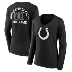 Indianapolis Colts Women's Personalized Name & Number Monochrome Long Sleeve V-Neck T-Shirt | NFL Discount