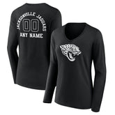 Jacksonville Jaguars Women's Personalized Name & Number Monochrome Long Sleeve V-Neck T-Shirt | NFL Discount