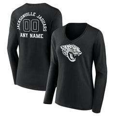 Jacksonville Jaguars Women's Personalized Name & Number Monochrome Long Sleeve V-Neck T-Shirt | NFL Discount