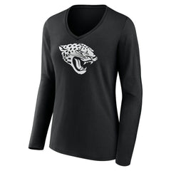Jacksonville Jaguars Women's Personalized Name & Number Monochrome Long Sleeve V-Neck T-Shirt | NFL Discount