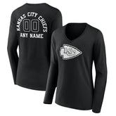 Kansas City Chiefs Women's Personalized Name & Number Monochrome Long Sleeve V-Neck T-Shirt | NFL Discount