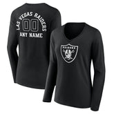 Las Vegas Raiders Women's Personalized Name & Number Monochrome Long Sleeve V-Neck T-Shirt | NFL Sale