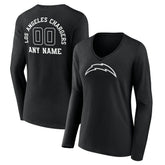 Los Angeles Chargers Women's Personalized Name & Number Monochrome Long Sleeve V-Neck T-Shirt | NFL Outlet