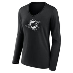 Miami Dolphins Women's Personalized Name & Number Monochrome Long Sleeve V-Neck T-Shirt | NFL Sale