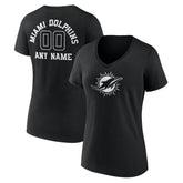 Miami Dolphins Women's Personalized Name & Number Monochrome V-Neck T-Shirt | NFL US