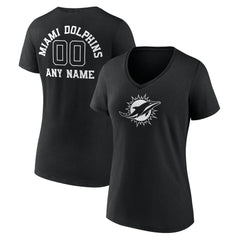 Miami Dolphins Women's Personalized Name & Number Monochrome V-Neck T-Shirt | NFL US