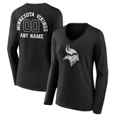 Minnesota Vikings Women's Personalized Name & Number Monochrome Long Sleeve V-Neck T-Shirt | NFL Sale