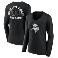 Minnesota Vikings Women's Personalized Name & Number Monochrome Long Sleeve V-Neck T-Shirt | NFL Sale