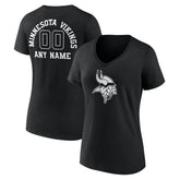 Minnesota Vikings Women's Personalized Name & Number Monochrome V-Neck T-Shirt | NFL New