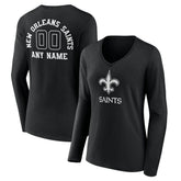 New Orleans Saints Women's Personalized Name & Number Monochrome Long Sleeve V-Neck T-Shirt | NFL Hot