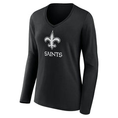 New Orleans Saints Women's Personalized Name & Number Monochrome Long Sleeve V-Neck T-Shirt | NFL Hot