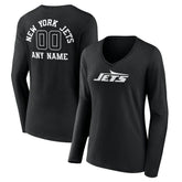 New York Jets Women's Personalized Name & Number Monochrome Long Sleeve V-Neck T-Shirt | NFL New