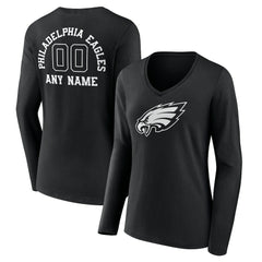 Philadelphia Eagles Women's Personalized Name & Number Monochrome Long Sleeve V-Neck T-Shirt | NFL Online