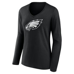 Philadelphia Eagles Women's Personalized Name & Number Monochrome Long Sleeve V-Neck T-Shirt | NFL Online