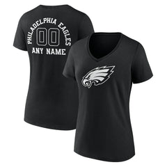 Philadelphia Eagles Women's Personalized Name & Number Monochrome V-Neck T-Shirt | NFL Discount