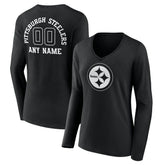 Pittsburgh Steelers Women's Personalized Name & Number Monochrome Long Sleeve V-Neck T-Shirt | NFL On sale