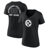 Pittsburgh Steelers Women's Personalized Name & Number Monochrome V-Neck T-Shirt | NFL Hot