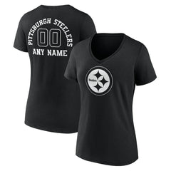 Pittsburgh Steelers Women's Personalized Name & Number Monochrome V-Neck T-Shirt | NFL Hot