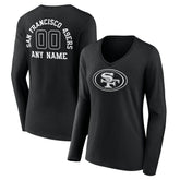San Francisco 49ers Women's Personalized Name & Number Monochrome Long Sleeve V-Neck T-Shirt | NFL Sale