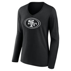 San Francisco 49ers Women's Personalized Name & Number Monochrome Long Sleeve V-Neck T-Shirt | NFL Sale