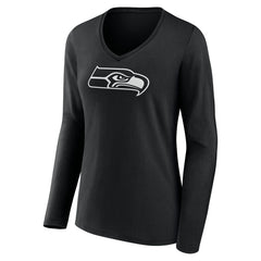 Seattle Seahawks Women's Personalized Name & Number Monochrome Long Sleeve V-Neck T-Shirt | NFL Outlet