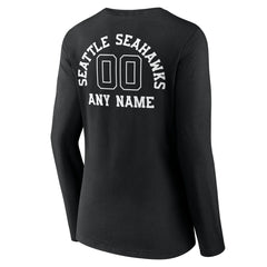 Seattle Seahawks Women's Personalized Name & Number Monochrome Long Sleeve V-Neck T-Shirt | NFL Outlet