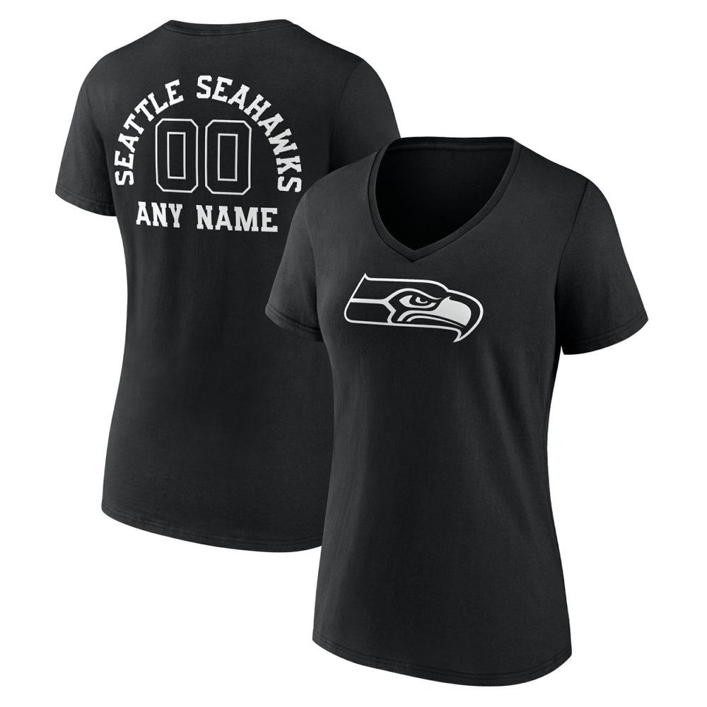 Seattle Seahawks Women's Personalized Name & Number Monochrome V-Neck T-Shirt | NFL Sale