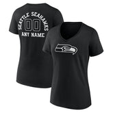 Seattle Seahawks Women's Personalized Name & Number Monochrome V-Neck T-Shirt | NFL Sale