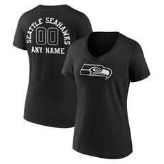 Seattle Seahawks Women's Personalized Name & Number Monochrome V-Neck T-Shirt | NFL Sale