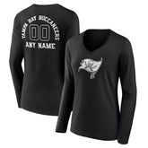 Tampa Bay Buccaneers Women's Personalized Name & Number Monochrome Long Sleeve V-Neck T-Shirt | NFL New
