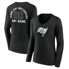Tampa Bay Buccaneers Women's Personalized Name & Number Monochrome Long Sleeve V-Neck T-Shirt | NFL New
