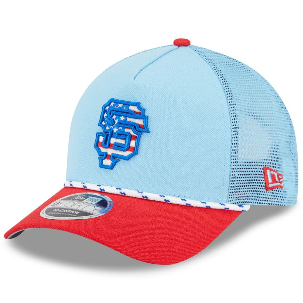 San Francisco Giants New Era 2025 Fourth of July 9FORTY A-Frame M-Crown Adjustable Trucker Hat - MLB Hats