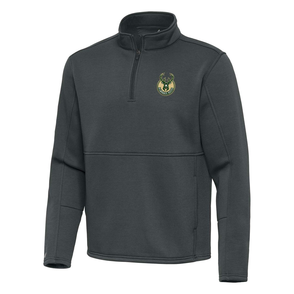 Pewter Milwaukee Bucks Antigua Twist Quarter-Zip Pullover Top - Pewter for sale | NBA