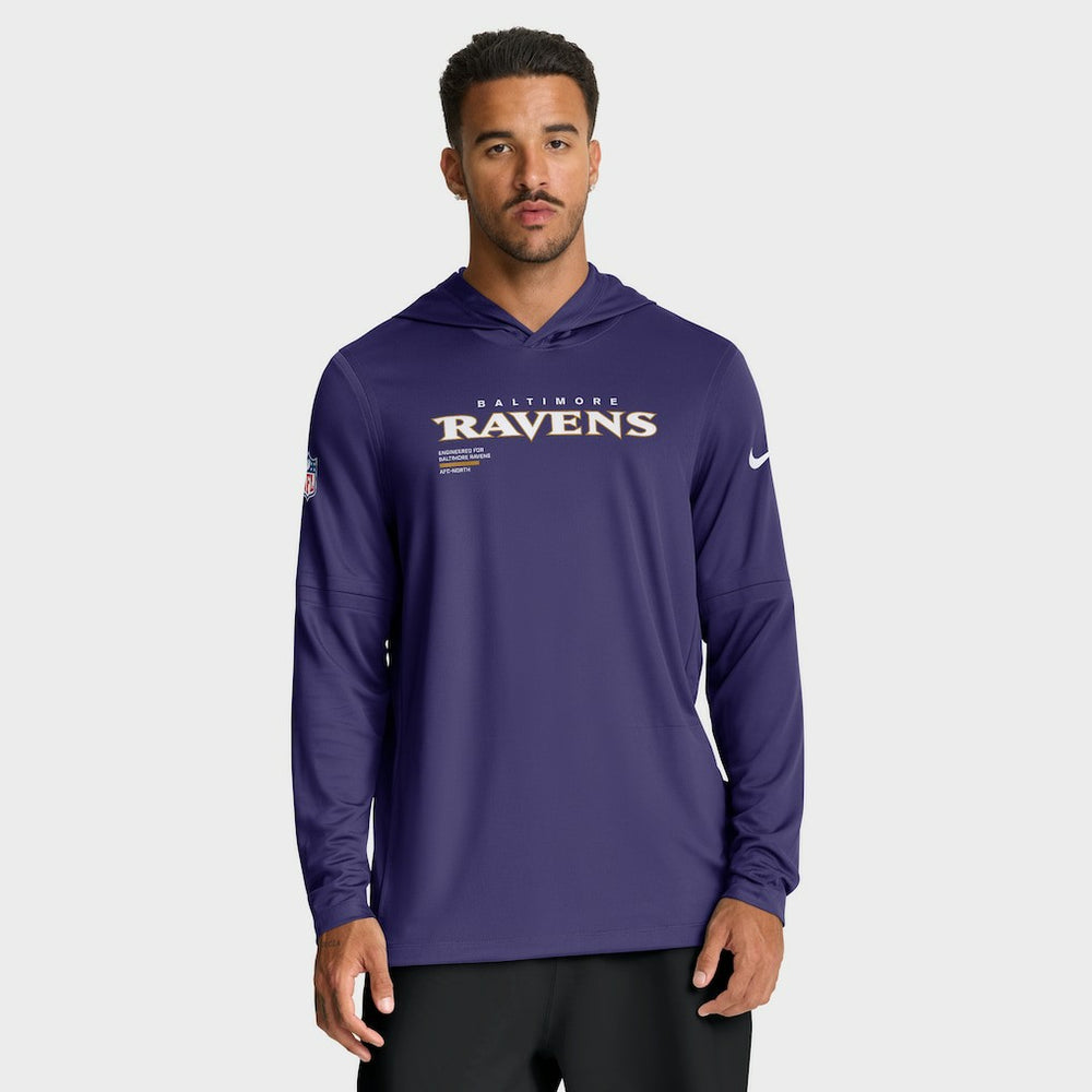 Baltimore Ravens Sideline Pure Fury Performance Long Sleeve Hoodie T-Shirt | NFL New