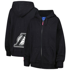 Black Los Angeles Lakers Terez Women's Oversized Allover Gemstone Full-Zip Hoodie | NBA