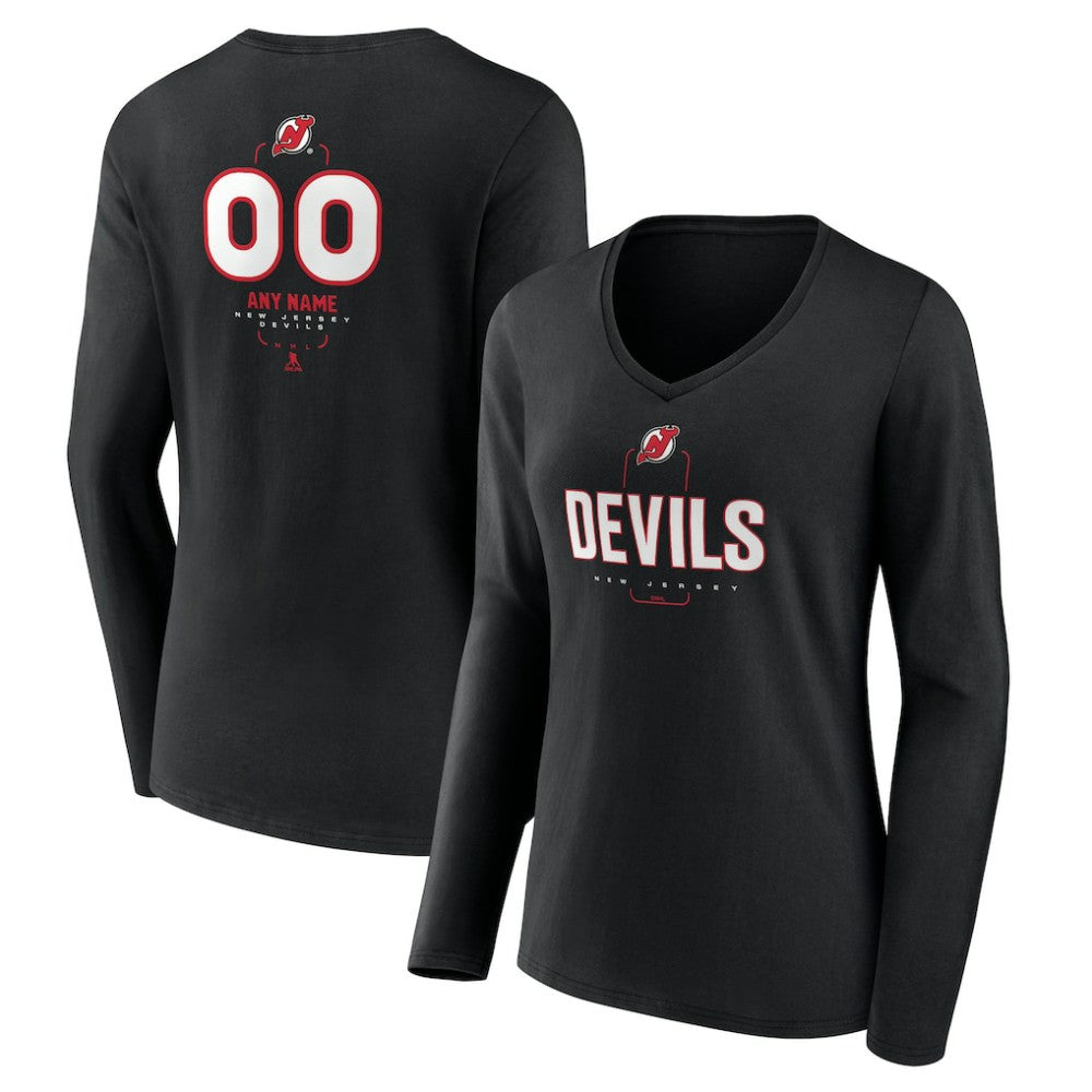 New Jersey Devils Women's Personalized Name & Number Midfielder Long Sleeve V-Neck T-Shirt - NHL T-shirts