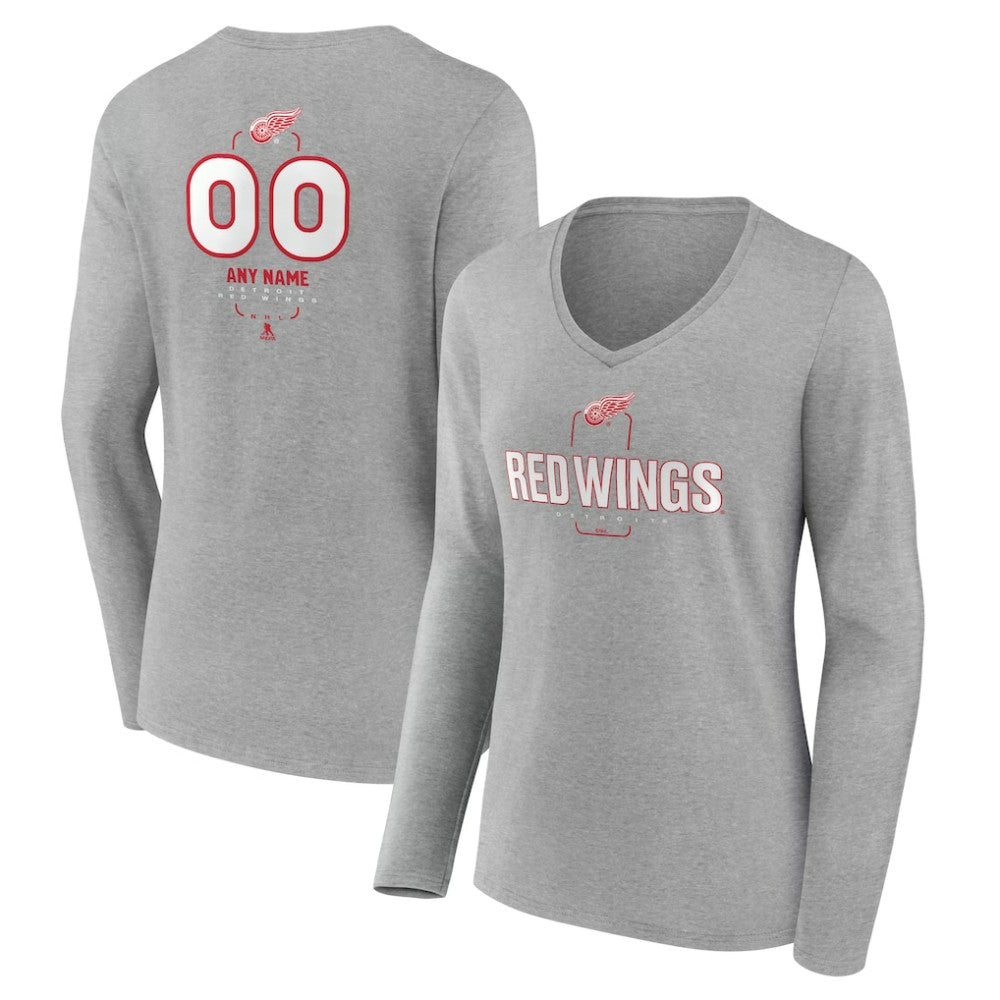 Detroit Red Wings Women's Personalized Name & Number Midfielder Long Sleeve V-Neck T-Shirt - NHL T-shirts
