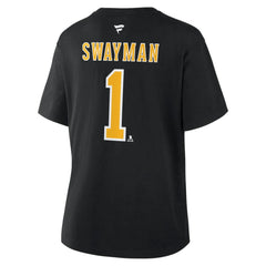 Jeremy Swayman Boston Bruins Fanatics Women's Authentic Stack Name & Number T-Shirt - NHL T-shirts
