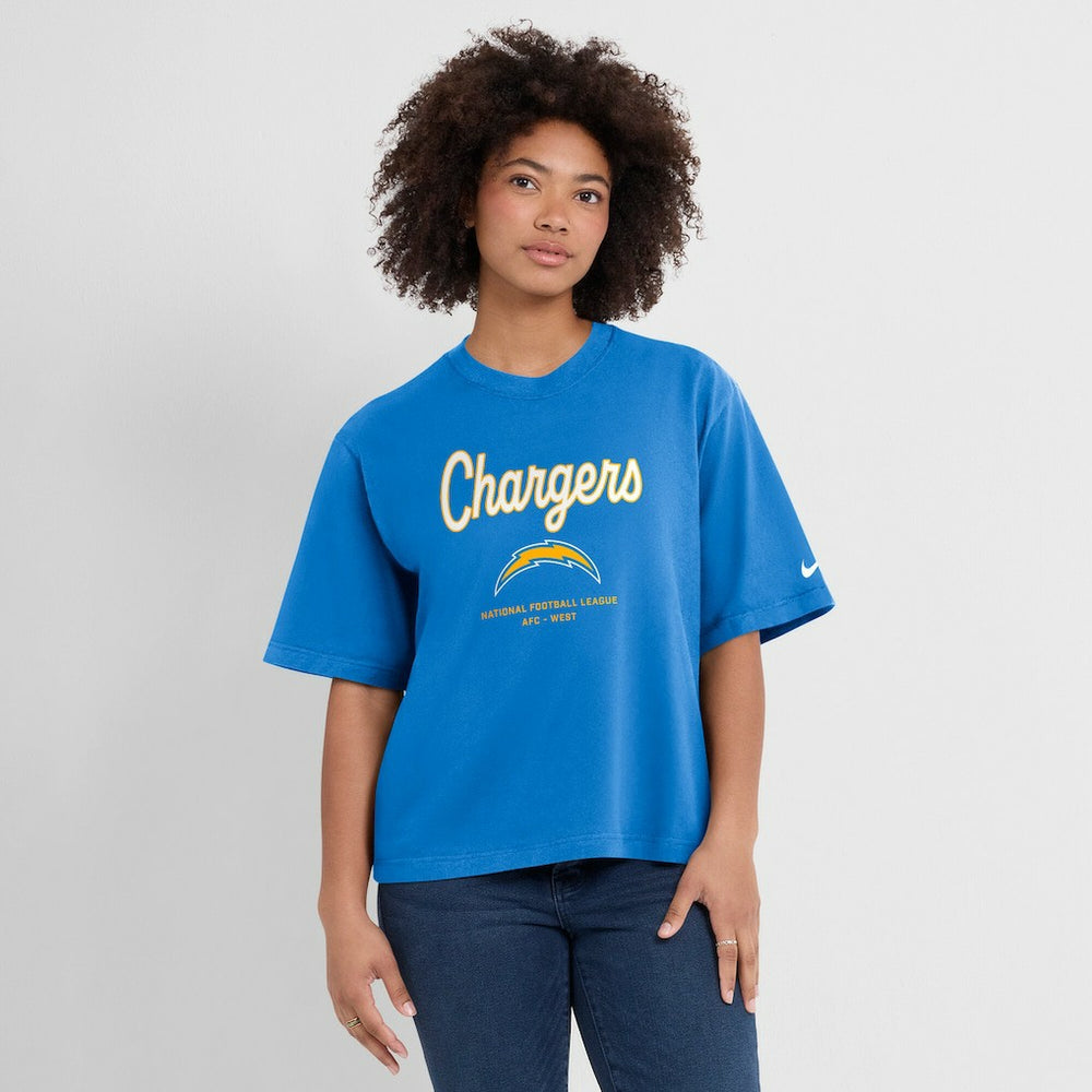 Los Angeles Chargers Women's Essential Script Relaxed Boxy T-Shirt | NFL New