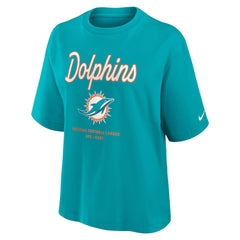 Miami Dolphins Women's Essential Script Relaxed Boxy T-Shirt | NFL Hot