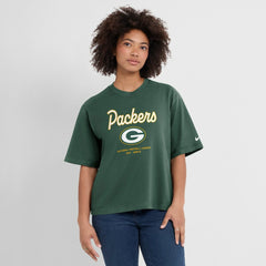 Green Bay Packers Women's Essential Script Relaxed Boxy T-Shirt | NFL Discount