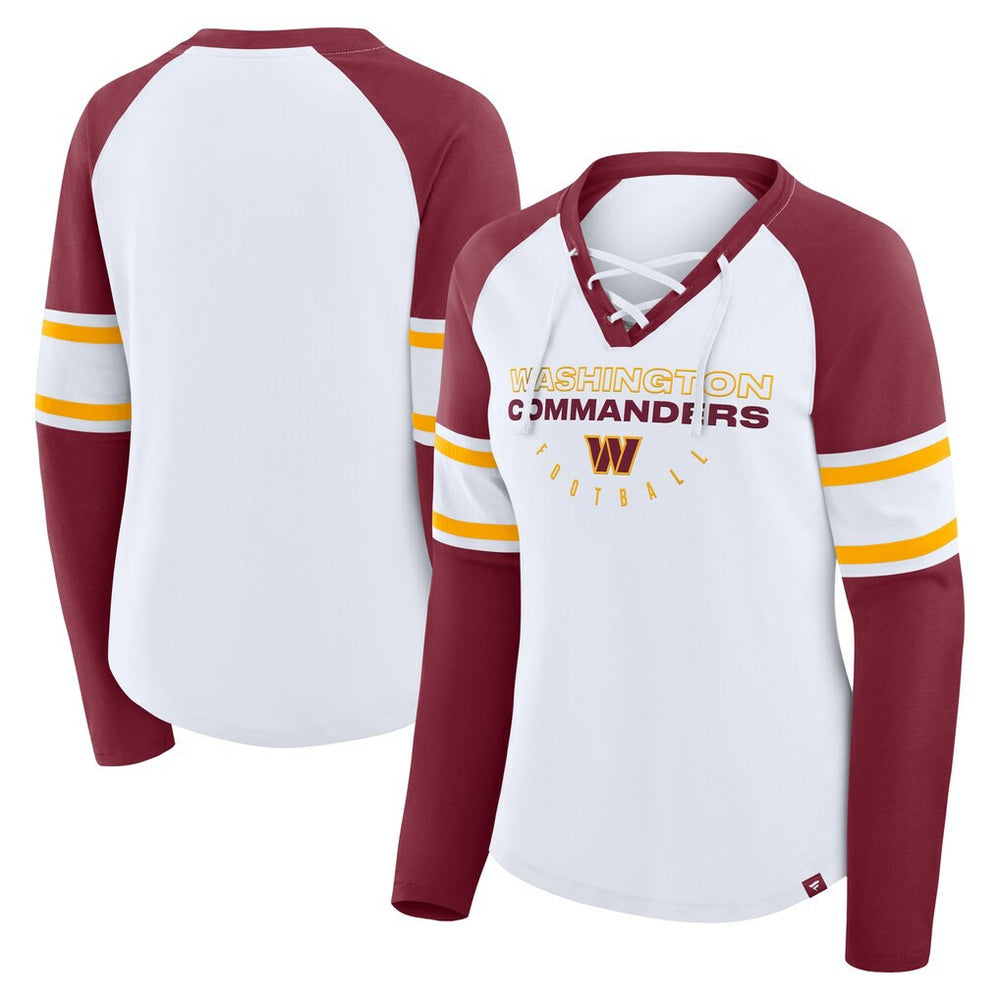 Washington Commanders Women's Redzone Blitz Package Raglan Lace-Up V-Neck Long Sleeve T-Shirt | NFL Online