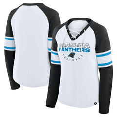 Carolina Panthers Women's Redzone Blitz Package Raglan Lace-Up V-Neck Long Sleeve T-Shirt | NFL US