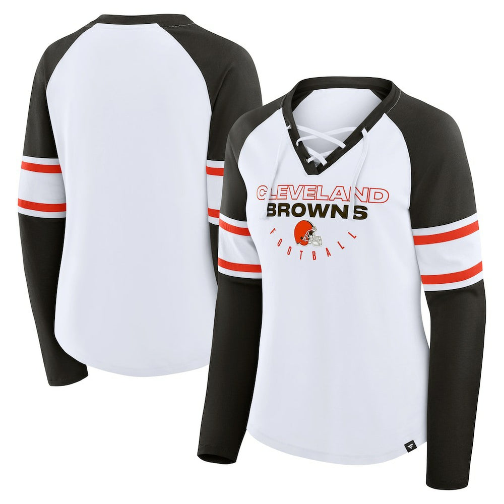 Cleveland Browns Women's Redzone Blitz Package Raglan Lace-Up V-Neck Long Sleeve T-Shirt | NFL Online