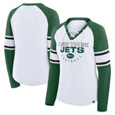 New York Jets Women's Redzone Blitz Package Raglan Lace-Up V-Neck Long Sleeve T-Shirt | NFL Sale