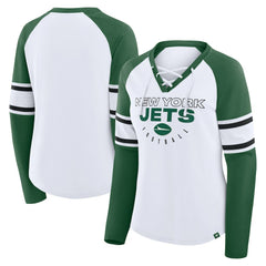 New York Jets Women's Redzone Blitz Package Raglan Lace-Up V-Neck Long Sleeve T-Shirt | NFL Sale