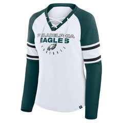 Philadelphia Eagles Women's Redzone Blitz Package Raglan Lace-Up V-Neck Long Sleeve T-Shirt | NFL Online